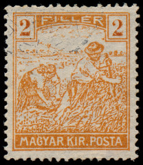 HUNGARY - CIRCA 1916: A stamp printed in Hungary shows Harvestin