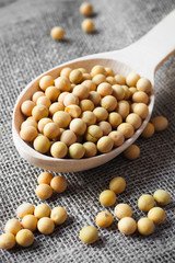 Soya beans in wooden spoon