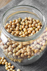 Beans of soya in glass jar