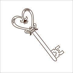 Romantic heart shaped key isolated on white.