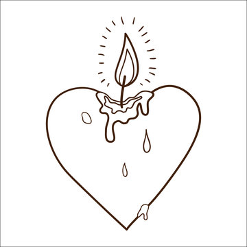Heart burning candle.