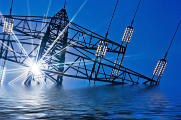 Stromleitung mit Sonne