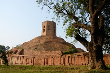 Chaukhandi Stupa in Sarnath with octagonal tower,India