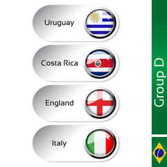 Vector flags, group D - Uruguay, Costa Rica, England, Italy