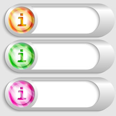 set of three silver buttons with info icons