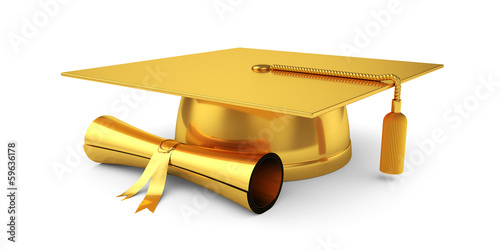 “Golden graduation cap with diploma” Stock photo and royalty-free