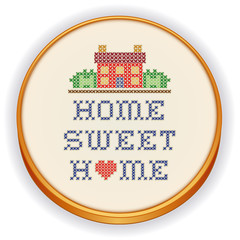 Embroidery, Home Sweet Home Cross Stitch on Wood Hoop