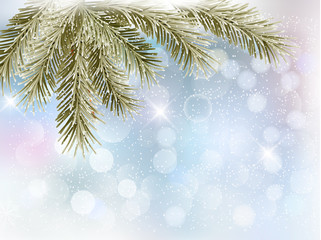 Fototapeta na wymiar Christmas background with tree branches and snowflakes. Vector