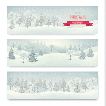 Christmas winter landscape banners  Vector