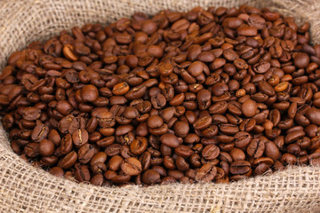 Coffee beans in bag close-up