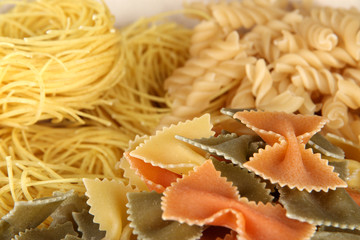 Different types of pasta close-up