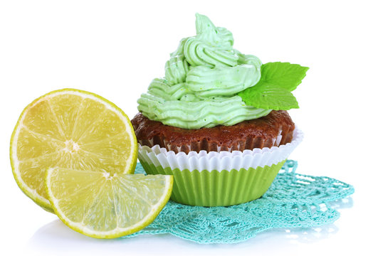 Delicious Beautiful Key Lime Cupcake Isolated On White