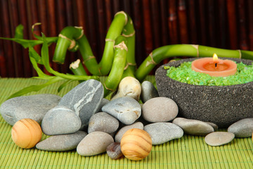 Obraz na płótnie Canvas Still life with green bamboo plant and stones,