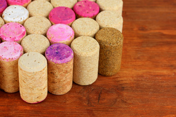 Wine corks on wooden table close-up