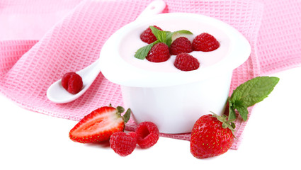 Delicious yogurt with berries isolated on white