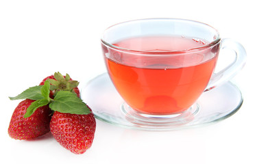 Delicious strawberry tea isolated on white