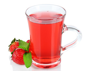 Delicious strawberry tea isolated on white