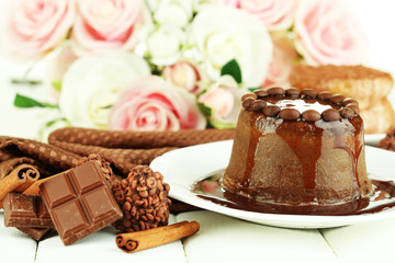 Yummy chocolate cake close-up