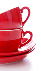 Red cups isolated on white