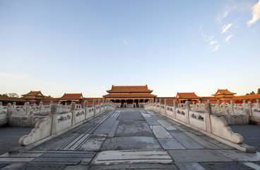 The taihe palace of forbidden city under the sunshine in Beijing
