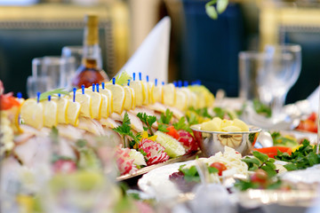 Plates with assorted snacks