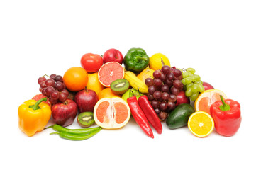 fresh fruits and vegetables isolated on white background