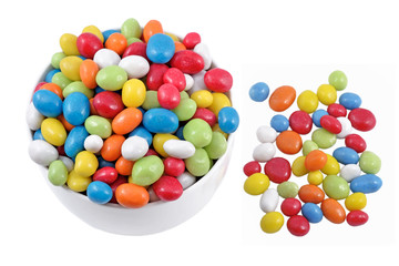 Candy sea pebbles in a white bowl