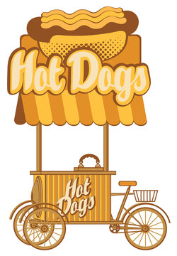 Mobile tray selling hot dogs in retro style