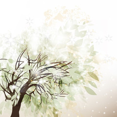 Abstract winter background with tree and snow