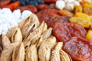 Dried fruits and nuts close up