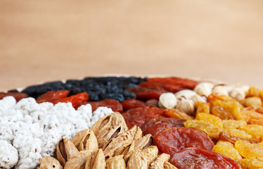 Dried fruits and nuts close up