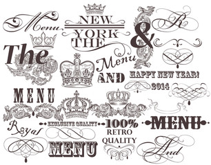 Set of vector decorative headlines and elements in vintage style
