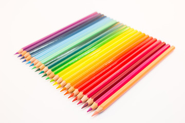 Colored crayons lying together