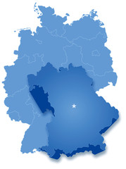 Fototapeta na wymiar Map of Germany where Bavaria (Freistaat Bayern) is pulled out