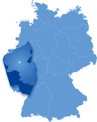Map of Germany where Rhineland-Palatinate is pulled out