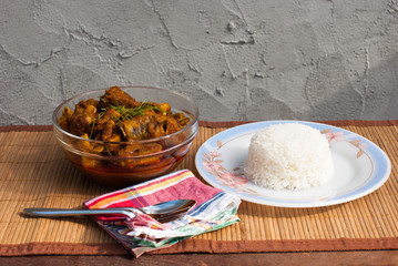 Pork Rib and rice with spicy curry