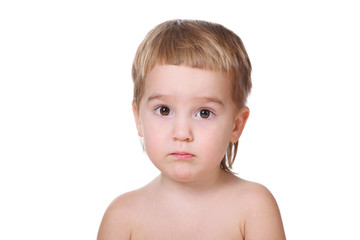 portrait of a little boy on a white background