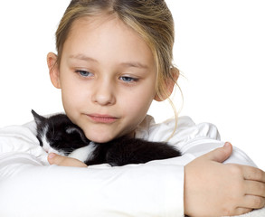 girl and kitten