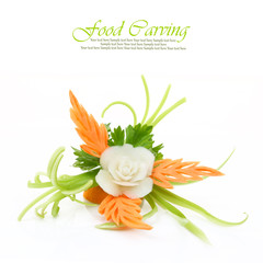 Decorative white flower carved from vegetable 