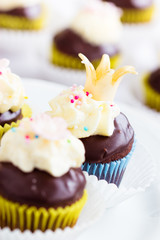 Princess and flower cupcakes in colorful paper cases