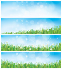 Fototapeta na wymiar Vector nature backgrounds with sky, grass and dandelions.