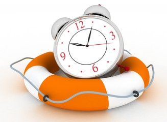 Concept of time to be Safe. Alarm clock with Life Buoy