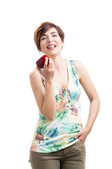 Happy woman with a apple