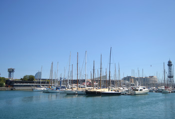 Sailboats in the port of Barcelona
