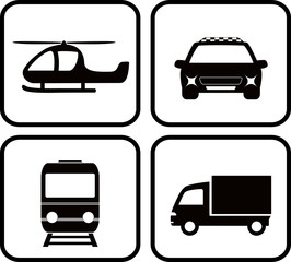 set transport icons - truck, taxi car, train, helicopter