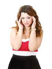 woman in red head problems