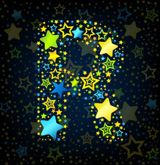 Letter R cartoon star colored