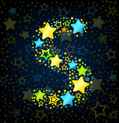 Letter S cartoon star colored