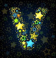 Letter V cartoon star colored