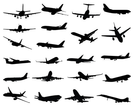 Black silhouettes of planes, vector illustration